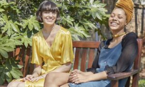 Two women sitting on a bench