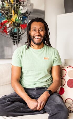 A person sitting on a sofa