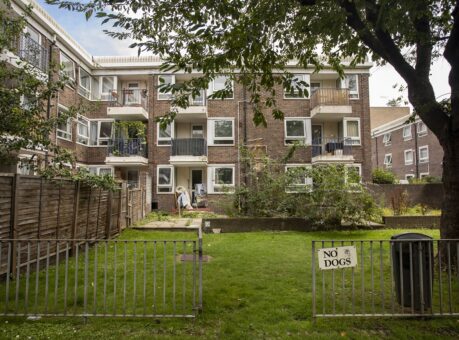 Low-level housing estate - block of flats with grass in front